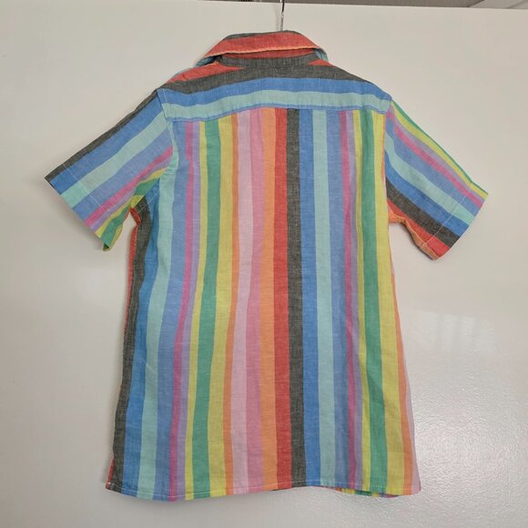 GAP Kids Boys Short Sleeve Button Shirt Colorful Stripes Linen Blend Size S 6-7 - Picture 3 of 6